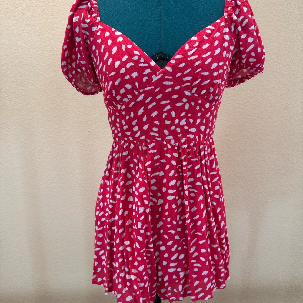 LULU'S Vibrant Red Dot Romper, XS